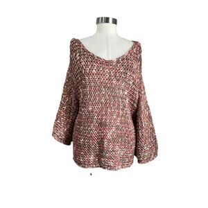 Anthro‎ MOTH Salina Open Weave Sweater L Boho Lagenlook Chunky Knit